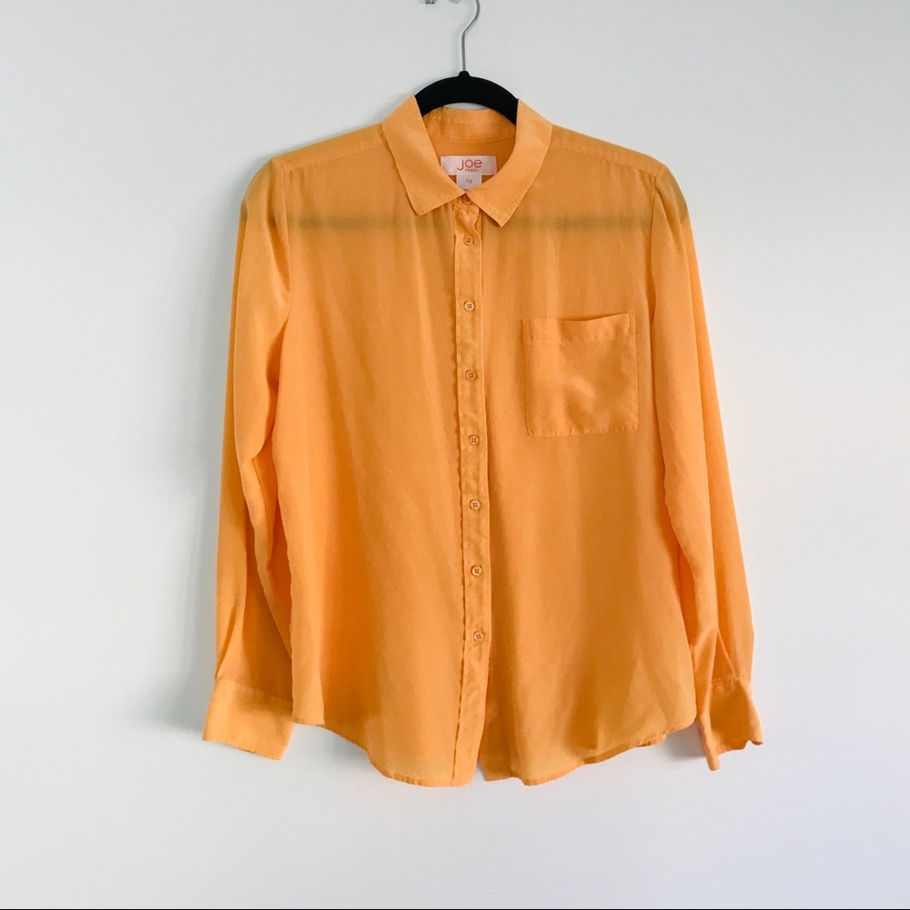 Joe Fresh Orange Silk Long Sleeve Button Down Shirt